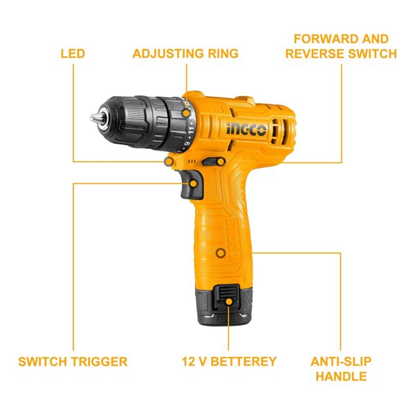 INGCO 12V Lithium-ion Cordless Drill CDLI12415