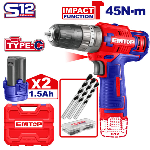 Emtop Cordless Impact Drill ECIDL12620