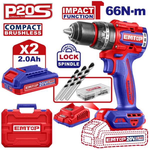 Emtop Compact Brushless Cordless Impact Drill ECIDL20668