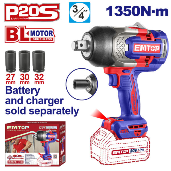 Emtop Cordless Impact Wrench ECIWL201351