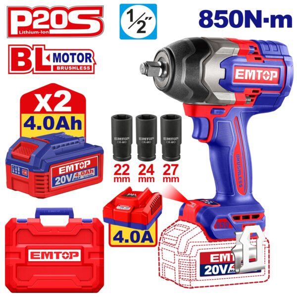 Emtop Cordless Impact Wrench ECIWL2085
