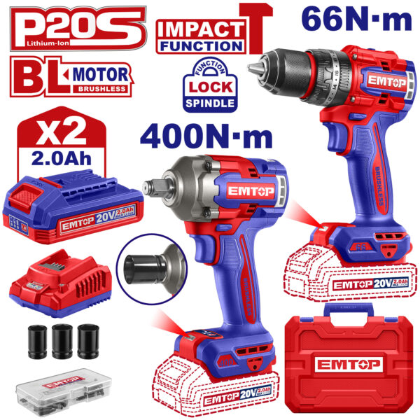 Emtop Cordless 2Pcs Combo Kit ECKL20275
